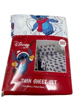 Disney Stitch Twin Sheet Set Flat Sheet Fitted Sheet Pillowcase Holiday Design